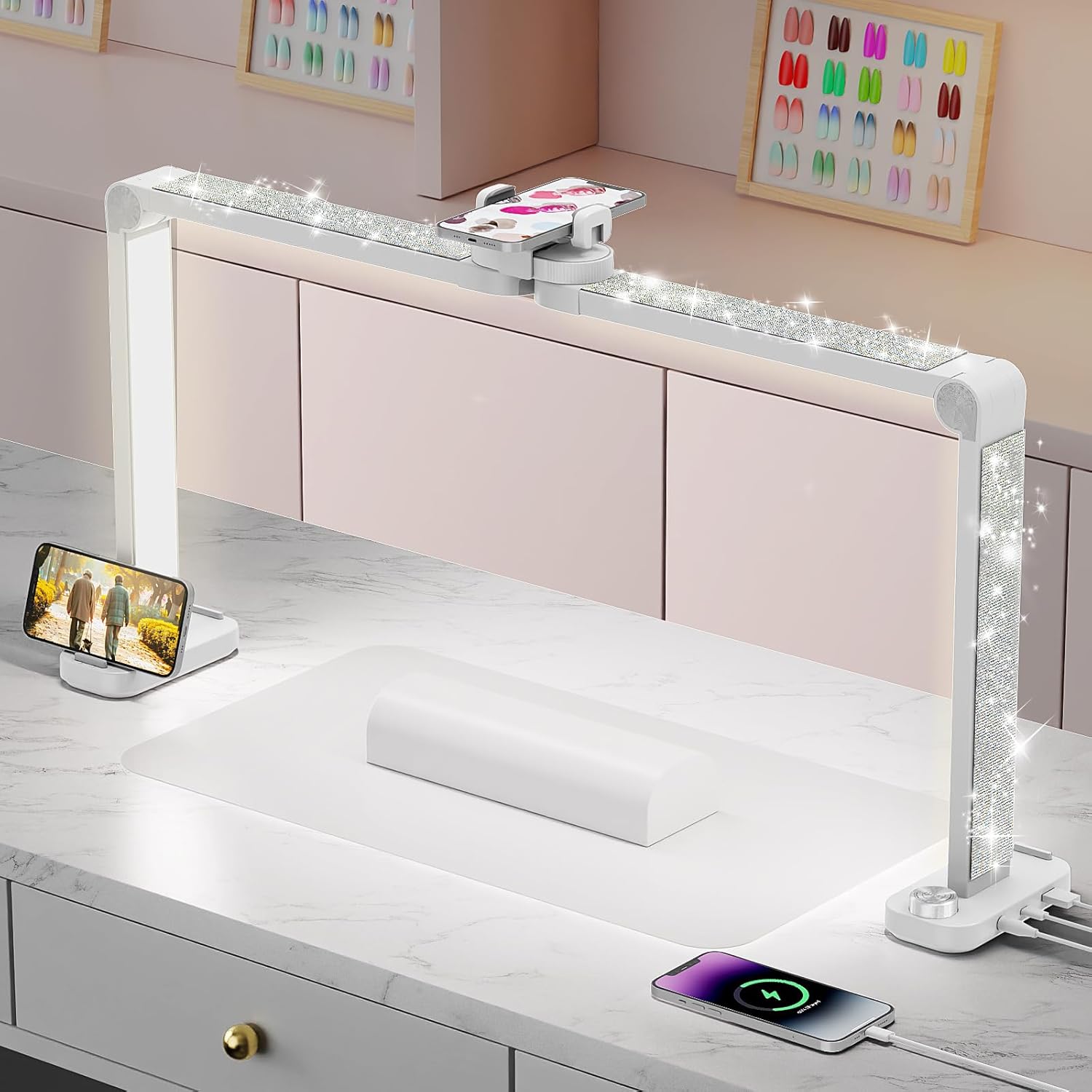 Food X - 34インチ ネイルテックライト（電話スタンド付き）3000K-6000K色温度調整可能LEDデスクランプ（ネイル、タトゥー、眉毛、美容用）