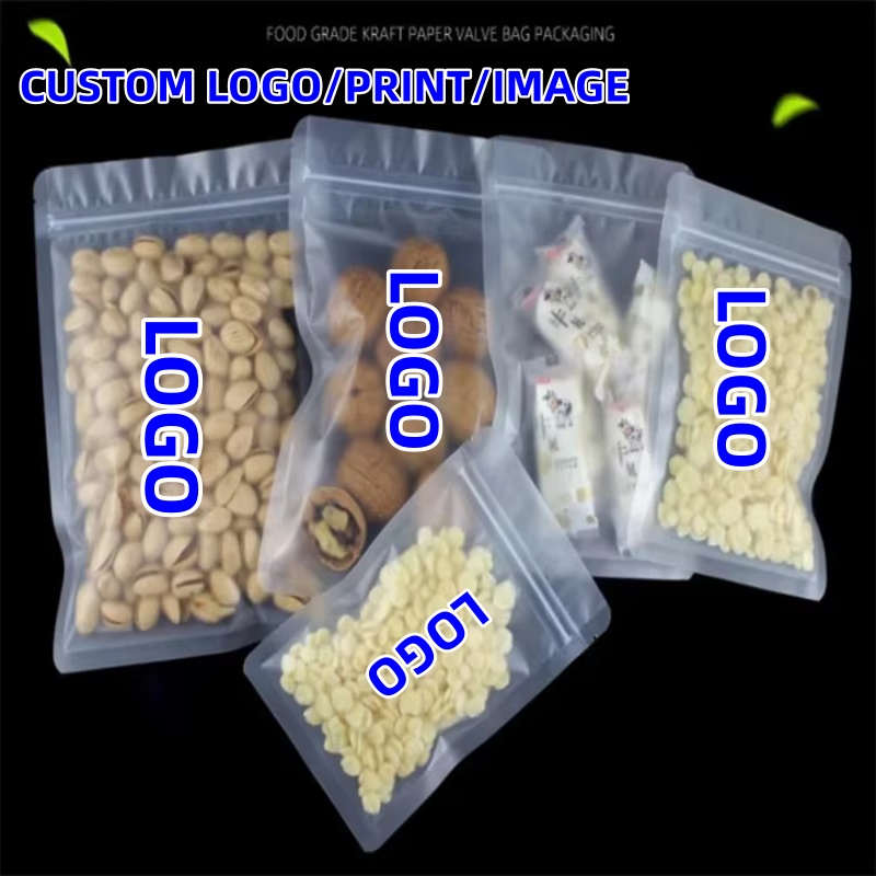 Dry Food Snacks - 100個入りマットプラスチックジッパーバッグ - スナックや乾燥食品保存用の平底フロストポーチ（再封可能、耐久性、気密性）