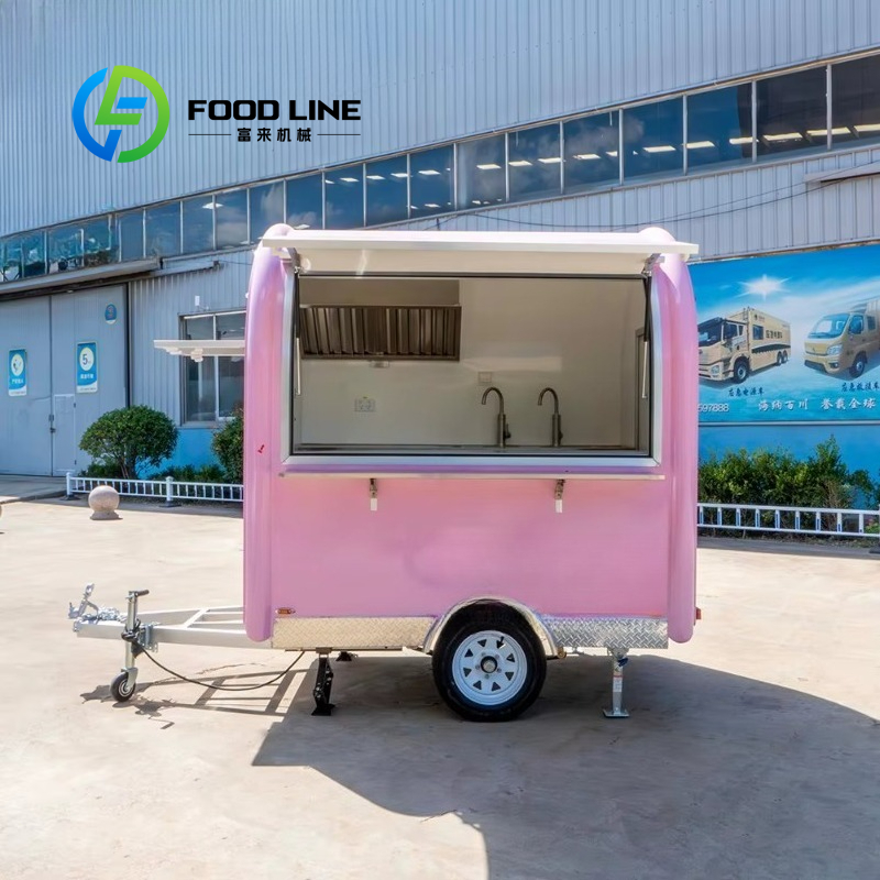 Street Food Snacks - カスタムメイドのヴィンテージピンクミニフードトレーラー、業務用モバイルストリートキッチン、ピザや軽食の屋外ケータリング用調理器具付き