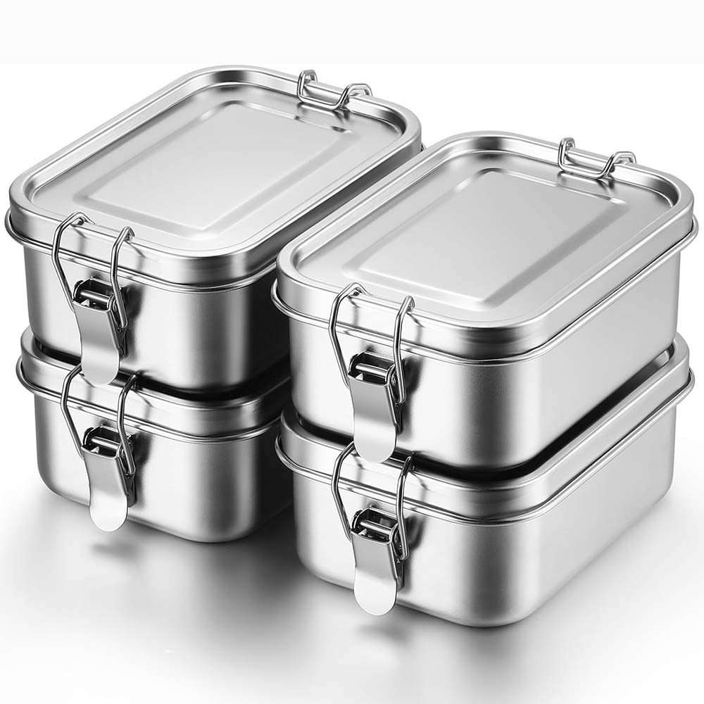 Food Snacks For School - 4 個のステンレス鋼弁当箱金属弁当箱食品保存容器ロック可能なクリップ付きランチスナックボックス仕事、学校
