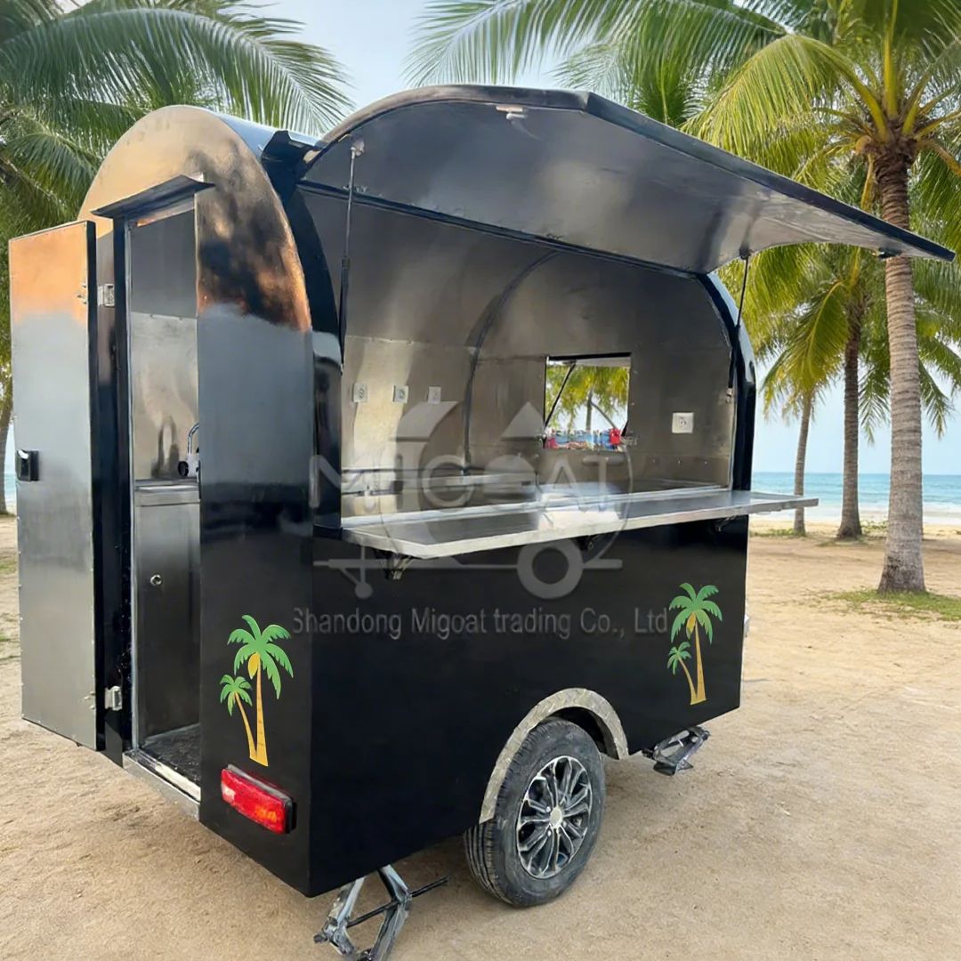 黒色の丸型移動式フードカート（車輪付き）屋外路上販売スナック - Food Snacks That Are Black のレビューと価格
