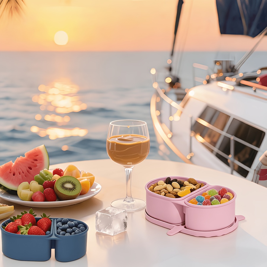 シリコン製スナック容器/蓋付き再利用可能な二層式食品保存ラン - Food And Snacks For Picnic のレビューと価格