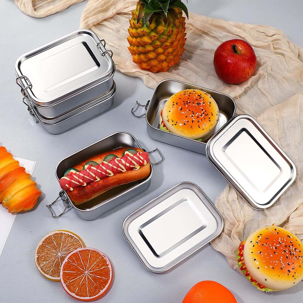 4 個のステンレス鋼弁当箱金属弁当箱食品保存容器ロック可能な - Food Snacks For School のレビューと価格