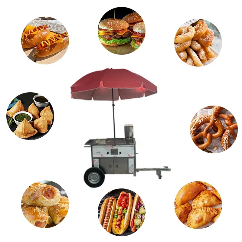 移動式屋台カート、牽引可能なホットドッグカート、作業台と収納 - Street Food Snacks のレビューと価格