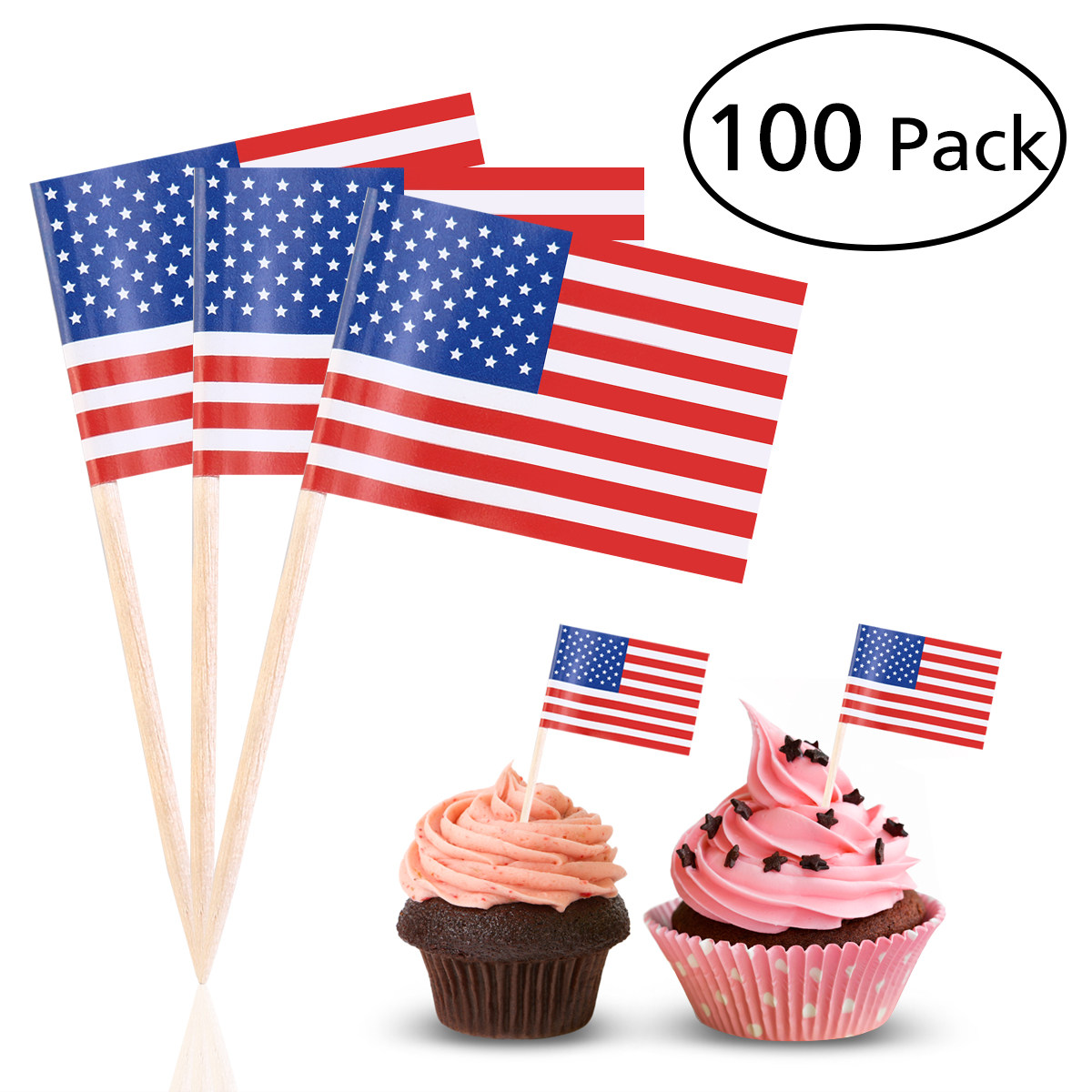 アメリカ国旗ピック100本セット 2.5インチ フードトゥー - Food Snacks For Party のレビューと価格