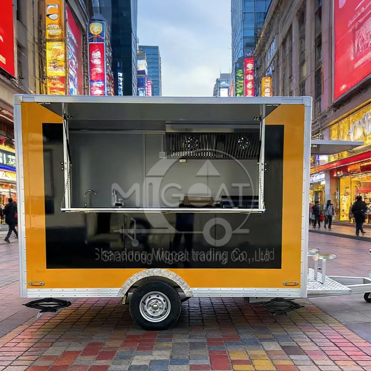 黄色と黒のカラーブロック仕様の移動式軽食販売カート、夜市フー - Food Snacks That Are Black のレビューと価格