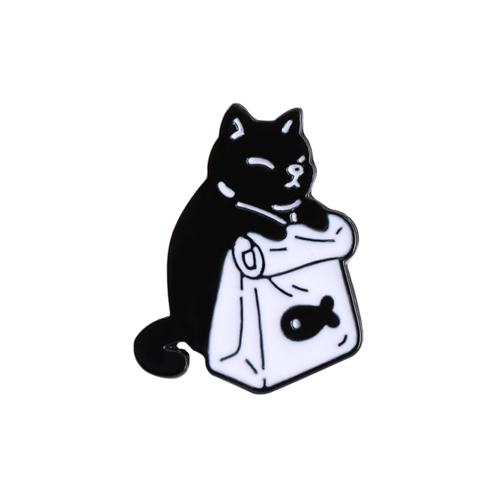 かわいい白黒猫の動物バッジ、猫の餌の形をした合金アクセサリー - Food Snacks That Are Black のレビューと価格