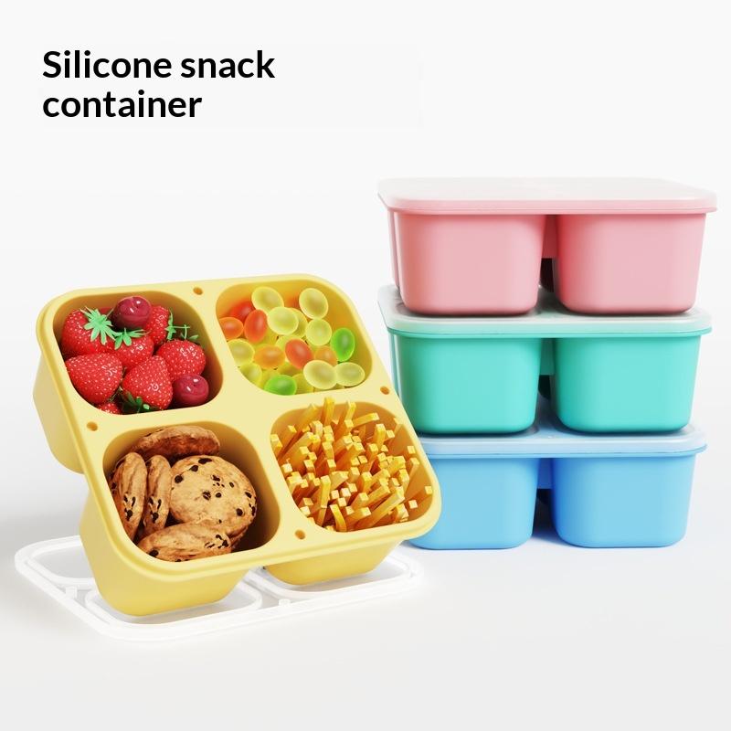 食品グレードシリコン製スナックボックス、4つの仕切り付き、密 - Food Snacks For School のレビューと価格